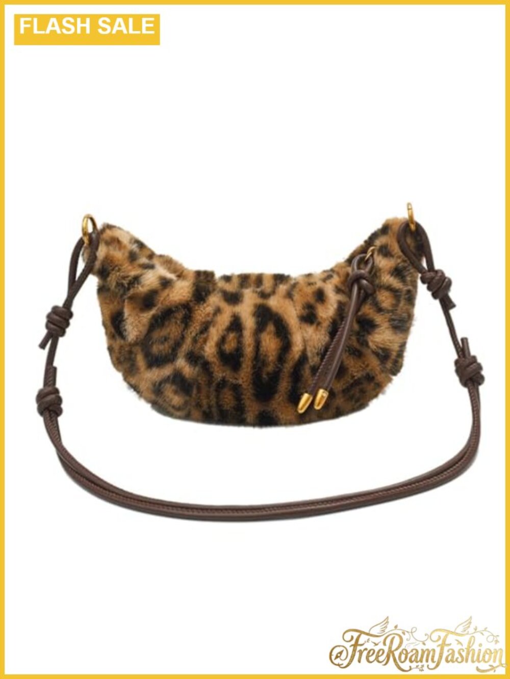Faux Fur Leopard Dumpling Crossbody Bag Fluffy Sling Crescent Purse